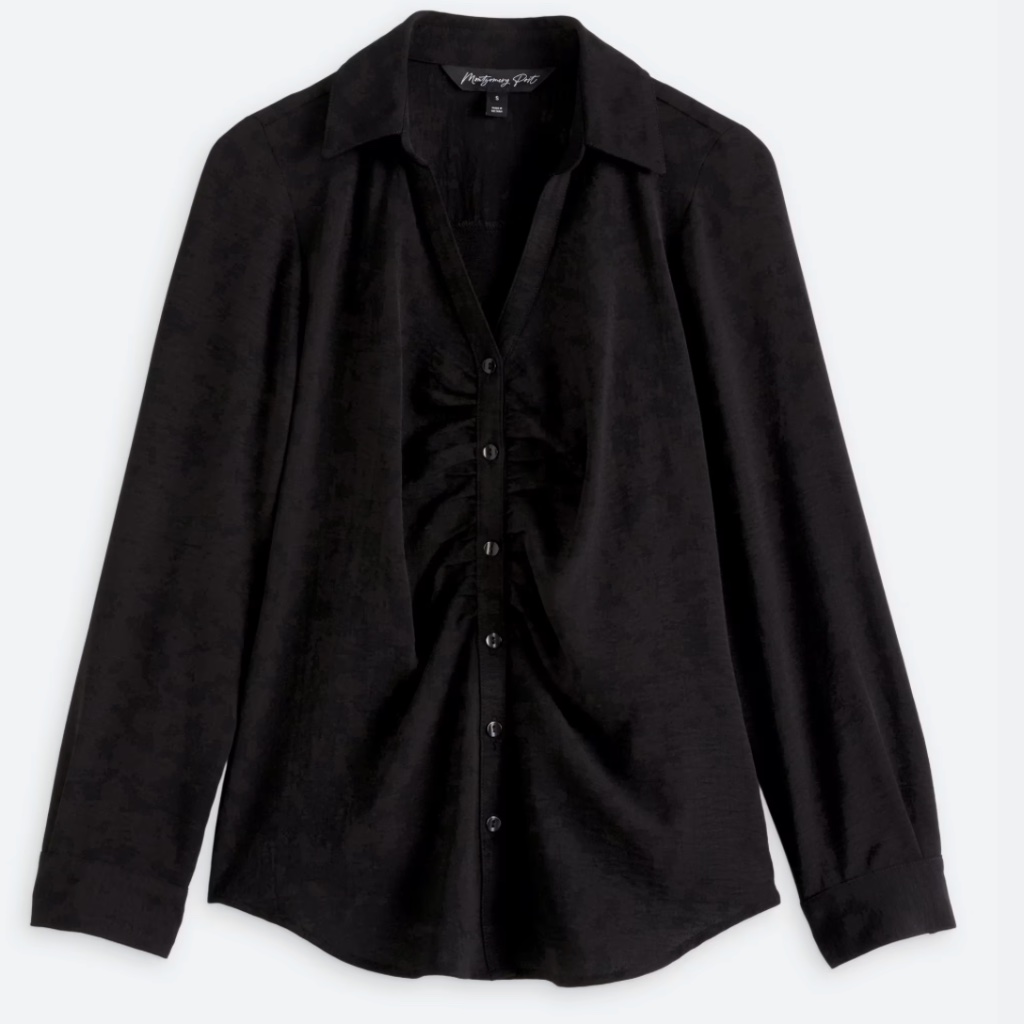 Nwt - Montgomery Post Willow Black Ruched Blouse, Size L